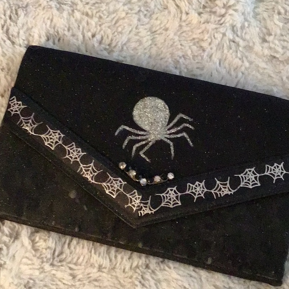 Vintage up cycled silk vintage spider purse clutch goth Halloween